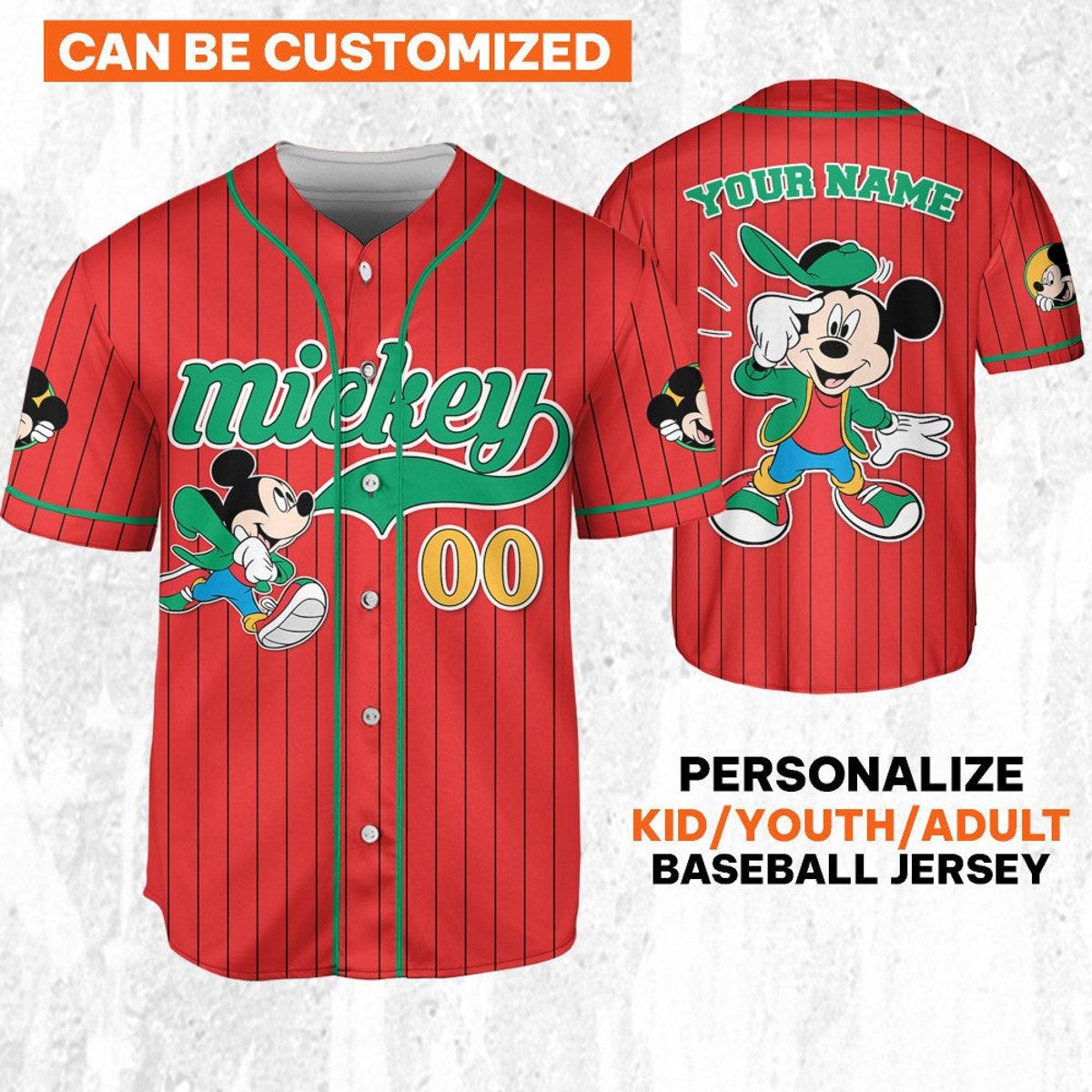 Personalize Mickey Mouse Young White Red Dark Green Baseball Jersey TT1024-35M7R9PX