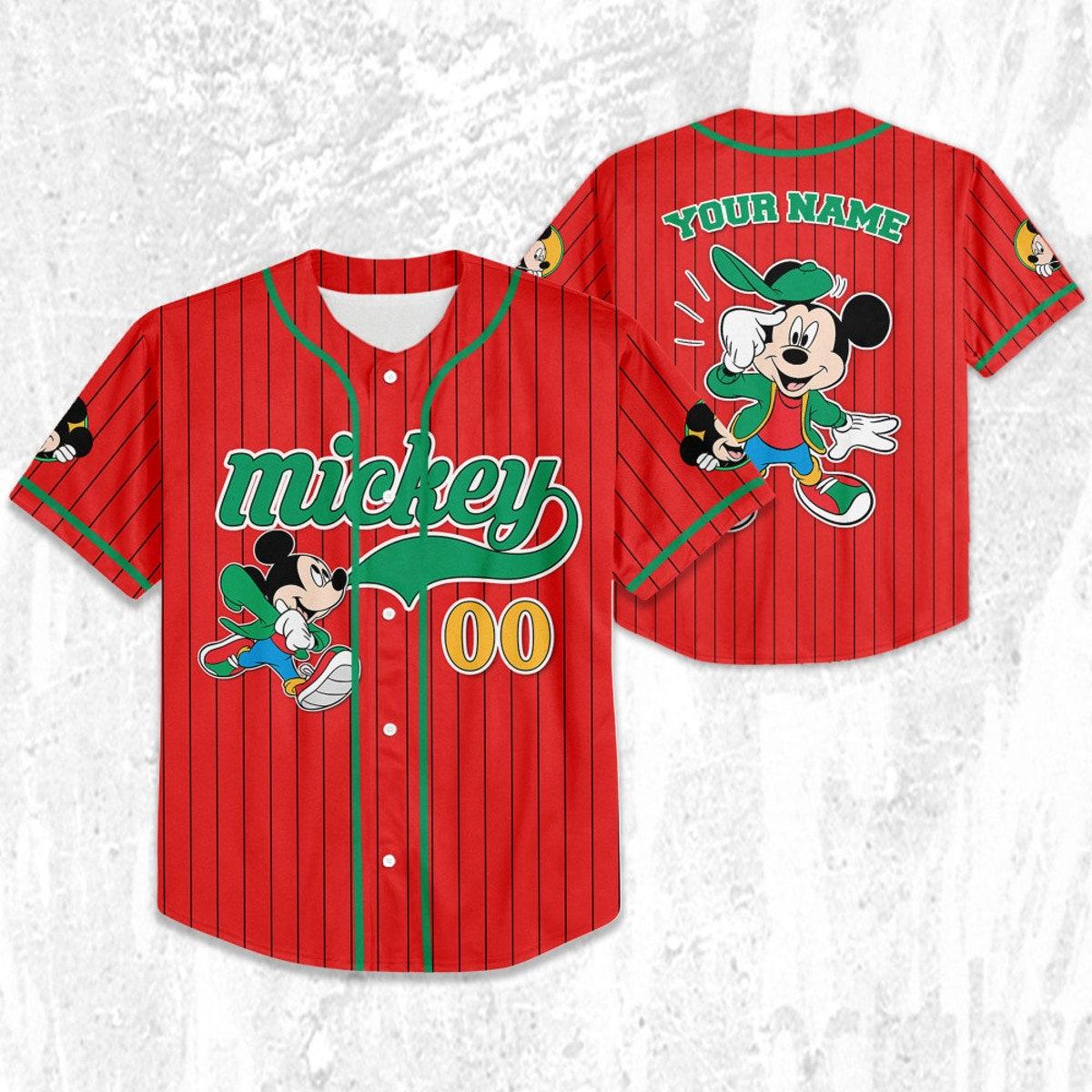 Personalize Mickey Mouse Young White Red Dark Green Baseball Jersey TT1024-35M7R9PX