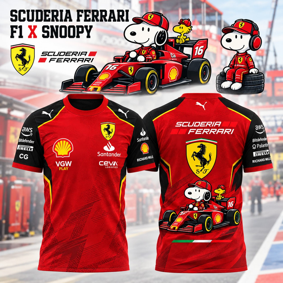 Snoopy x Ferrari 3D Shirt