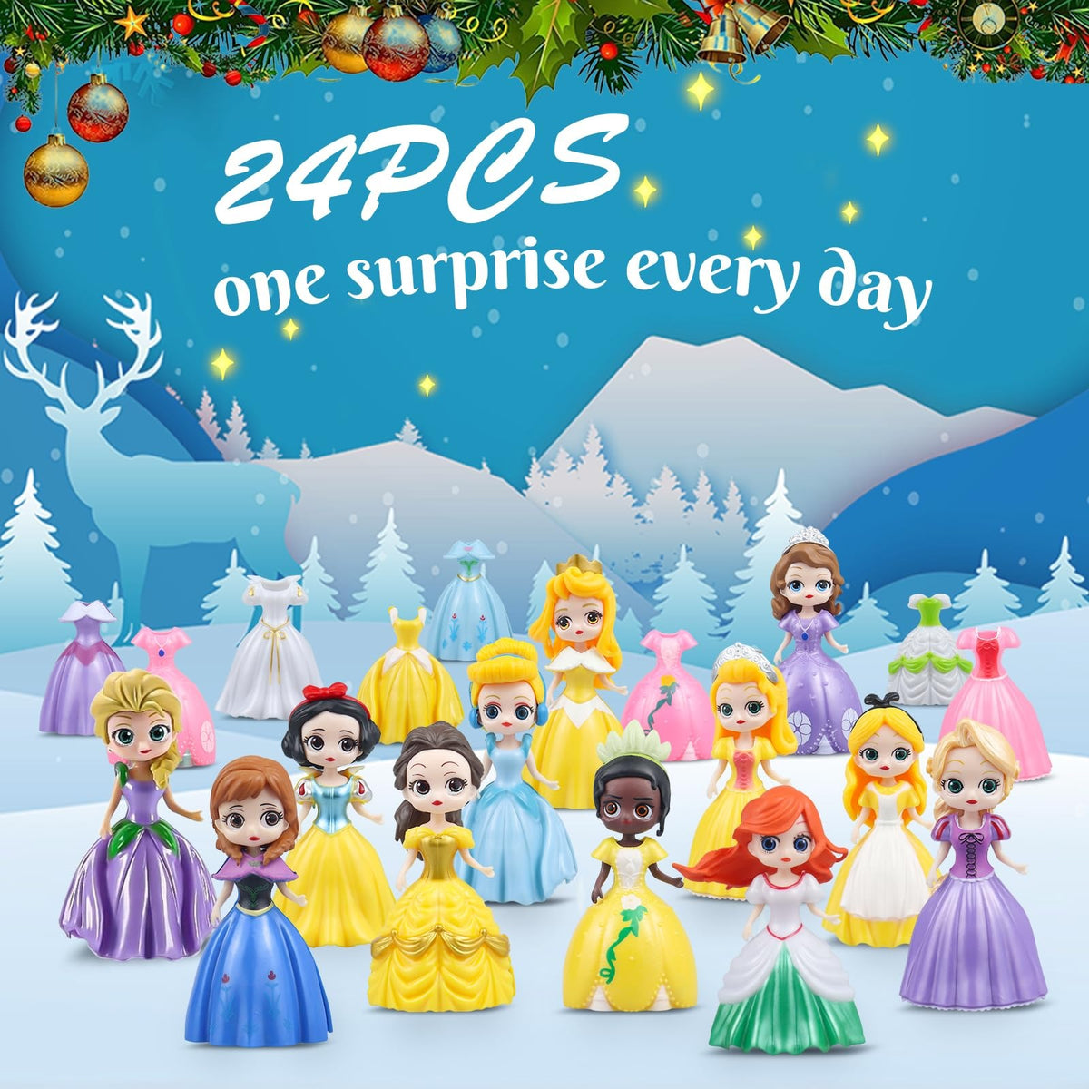 24 pcs Princess Advent Calendar 2026, Surprises Christmas Gift for Your Kid